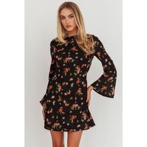 Here Comes The Sun Thriller Floral Backless Long Sleeve Mini Dress M